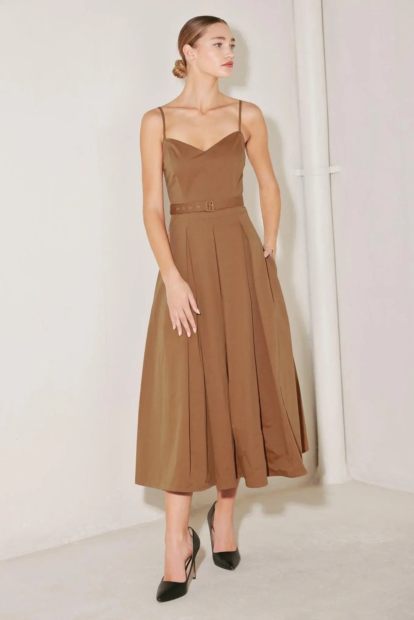 SUNSET SILHOUETTE WOVEN MIDI DRESS - Flying Tomato - Flyclothing LLC