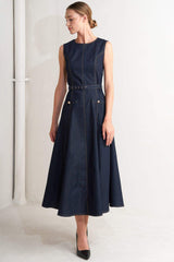 MODERN DARK DENIM MIDI DRESS - Flying Tomato - Flyclothing LLC