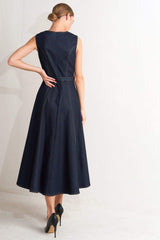 MODERN DARK DENIM MIDI DRESS - Flying Tomato - Flyclothing LLC