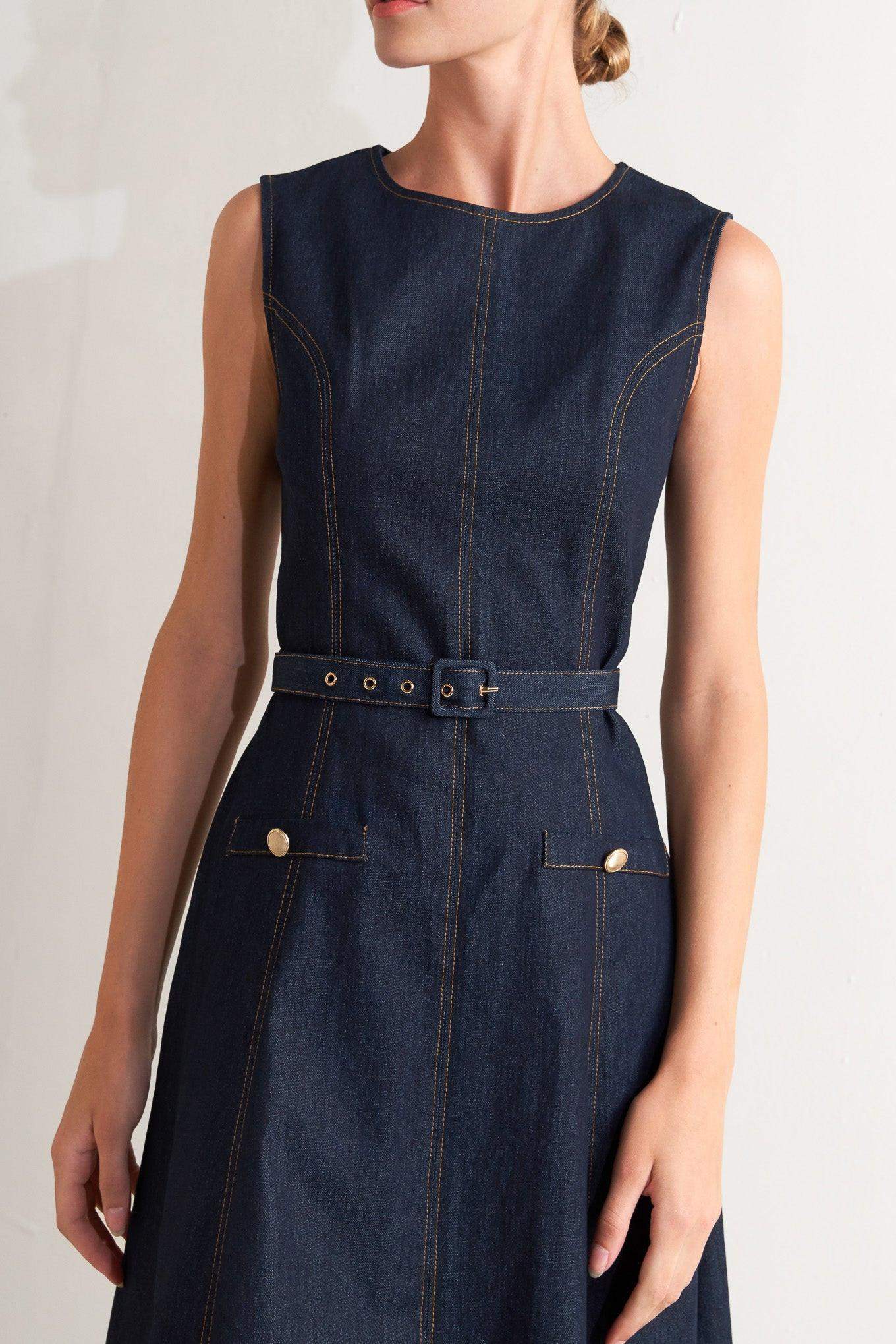 MODERN DARK DENIM MIDI DRESS - Flying Tomato - Flyclothing LLC