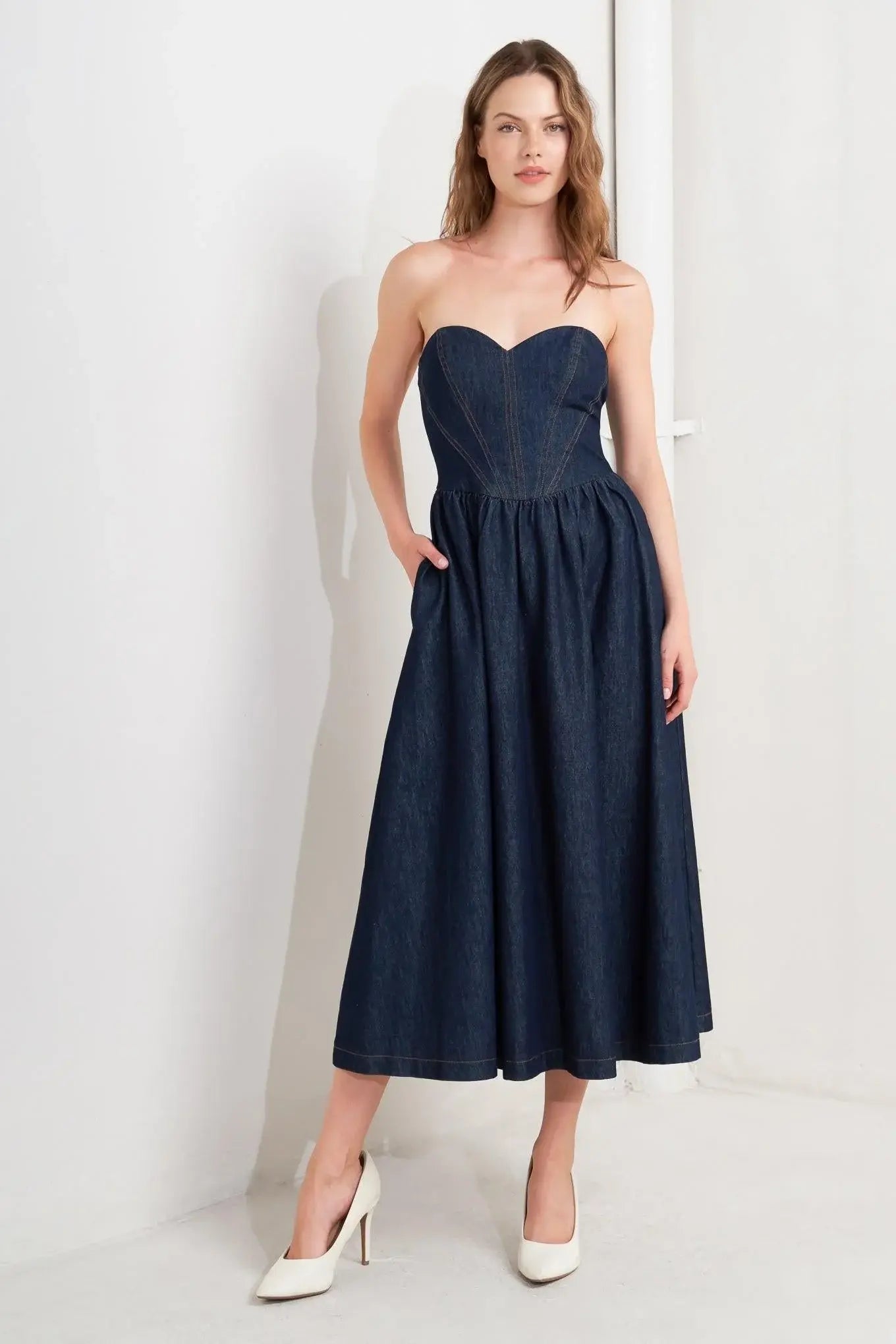 VINTAGE SIREN DENIM MIDI DRESS - Flying Tomato - Flyclothing LLC