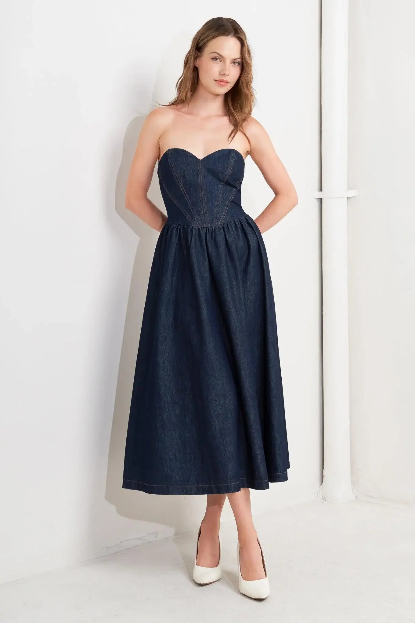 VINTAGE SIREN DENIM MIDI DRESS - Flying Tomato - Flyclothing LLC