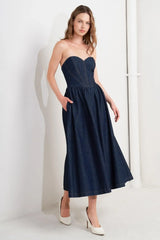 VINTAGE SIREN DENIM MIDI DRESS - Flying Tomato - Flyclothing LLC