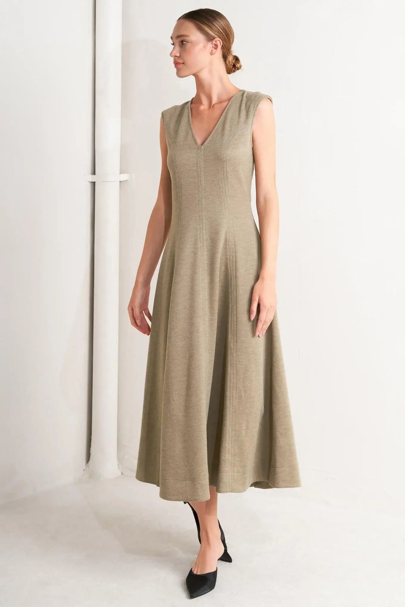 SOPHISTICATED SIMPLICITY WOVEN KNIT MIDI DRESS - Flying Tomato - Flyclothing LLC