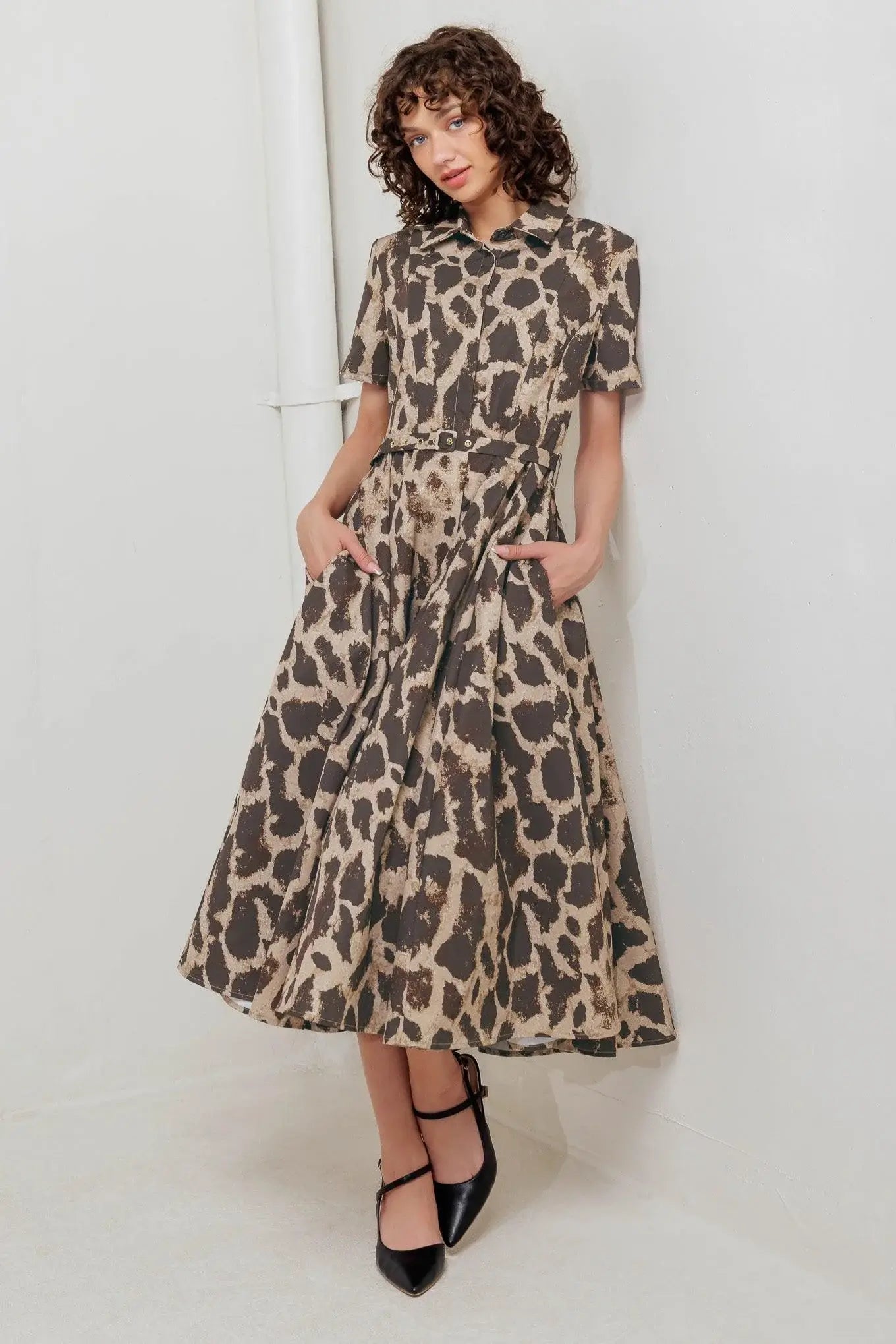 TAME GIRAFFE WOVEN MIDI DRESS - Flying Tomato - Flyclothing LLC