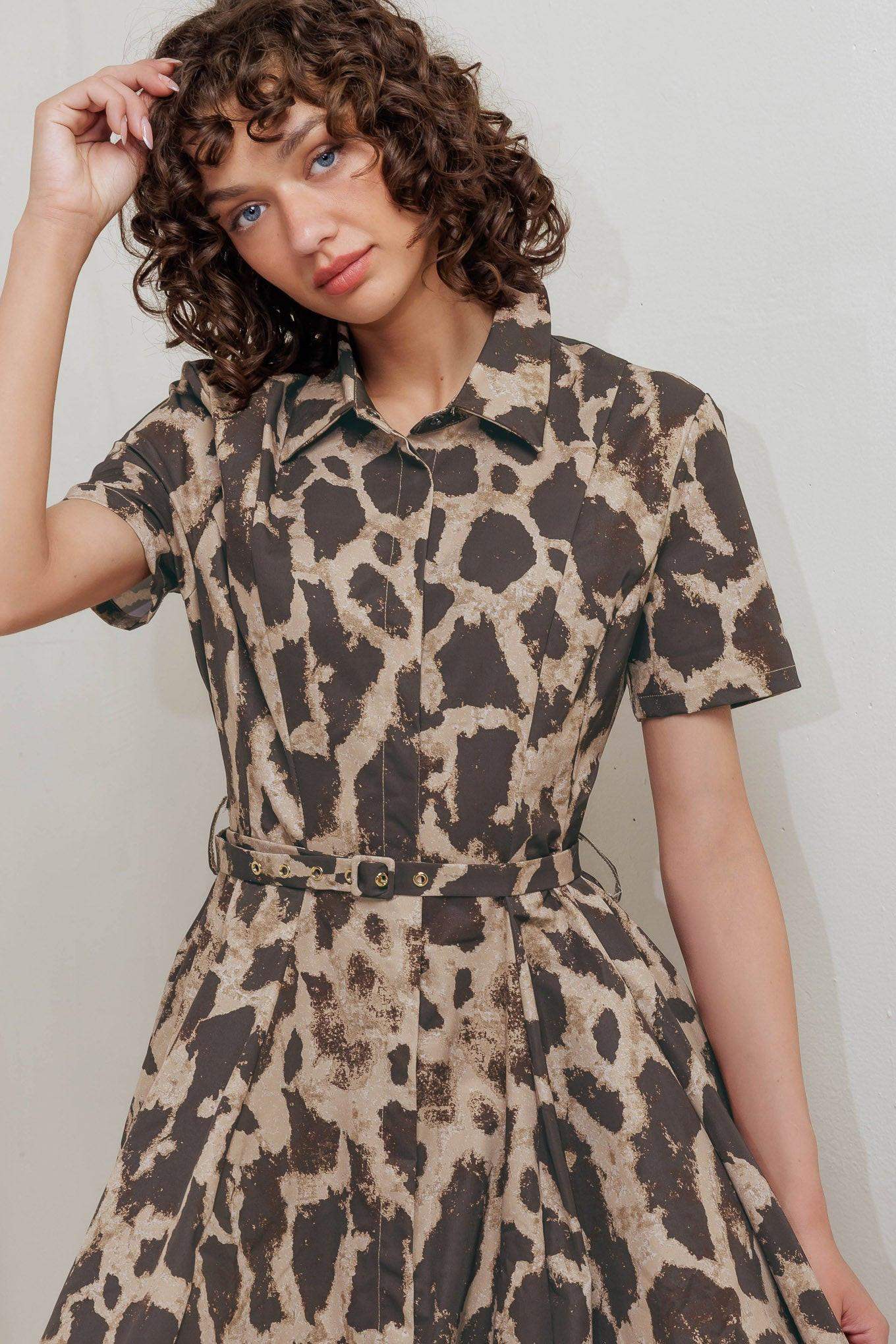 TAME GIRAFFE WOVEN MIDI DRESS - Flying Tomato - Flyclothing LLC