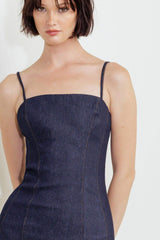 QUIET CURVE DARK DENIM MIDI DRESS - Flying Tomato - Flyclothing LLC