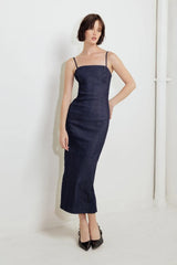 QUIET CURVE DARK DENIM MIDI DRESS - Flying Tomato - Flyclothing LLC