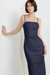 QUIET CURVE DARK DENIM MIDI DRESS - Flying Tomato - Flyclothing LLC
