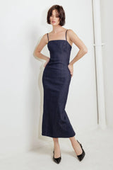 QUIET CURVE DARK DENIM MIDI DRESS - Flying Tomato - Flyclothing LLC