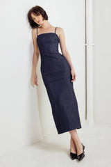QUIET CURVE DARK DENIM MIDI DRESS - Flying Tomato - Flyclothing LLC