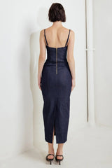 QUIET CURVE DARK DENIM MIDI DRESS - Flying Tomato - Flyclothing LLC