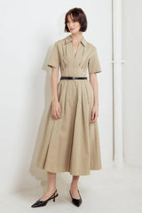 QUIET ROMANCE TAN WOVEN MIDI DRESS - Flying Tomato - Flyclothing LLC