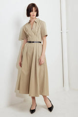 QUIET ROMANCE TAN WOVEN MIDI DRESS - Flying Tomato - Flyclothing LLC