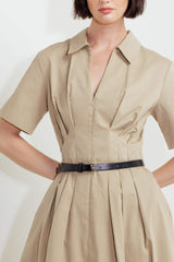 QUIET ROMANCE TAN WOVEN MIDI DRESS - Flying Tomato - Flyclothing LLC