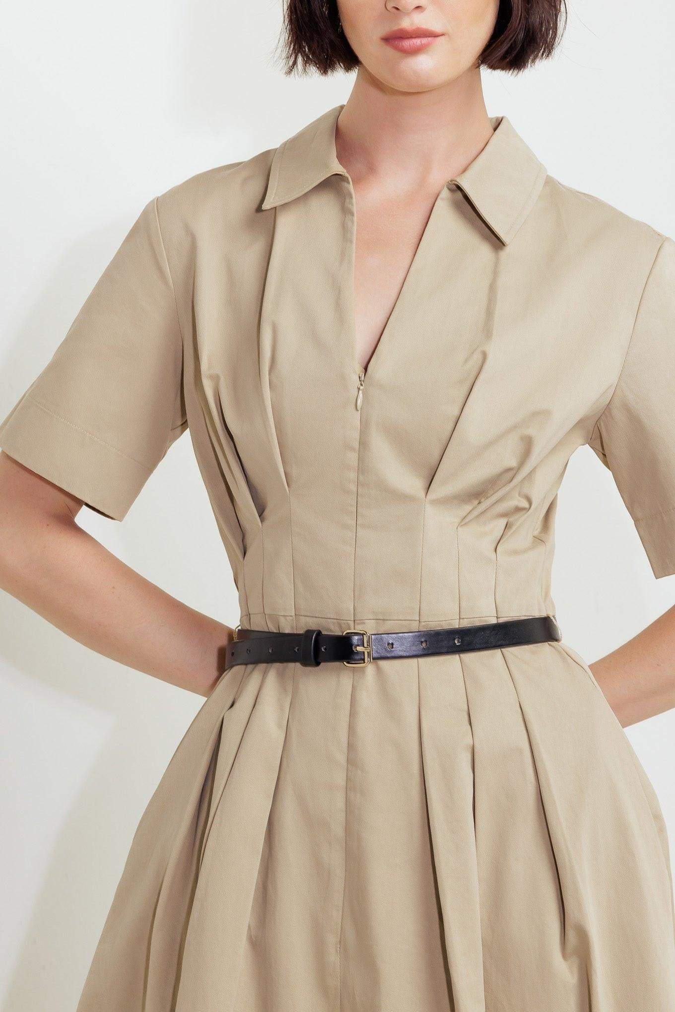 QUIET ROMANCE TAN WOVEN MIDI DRESS - Flying Tomato - Flyclothing LLC
