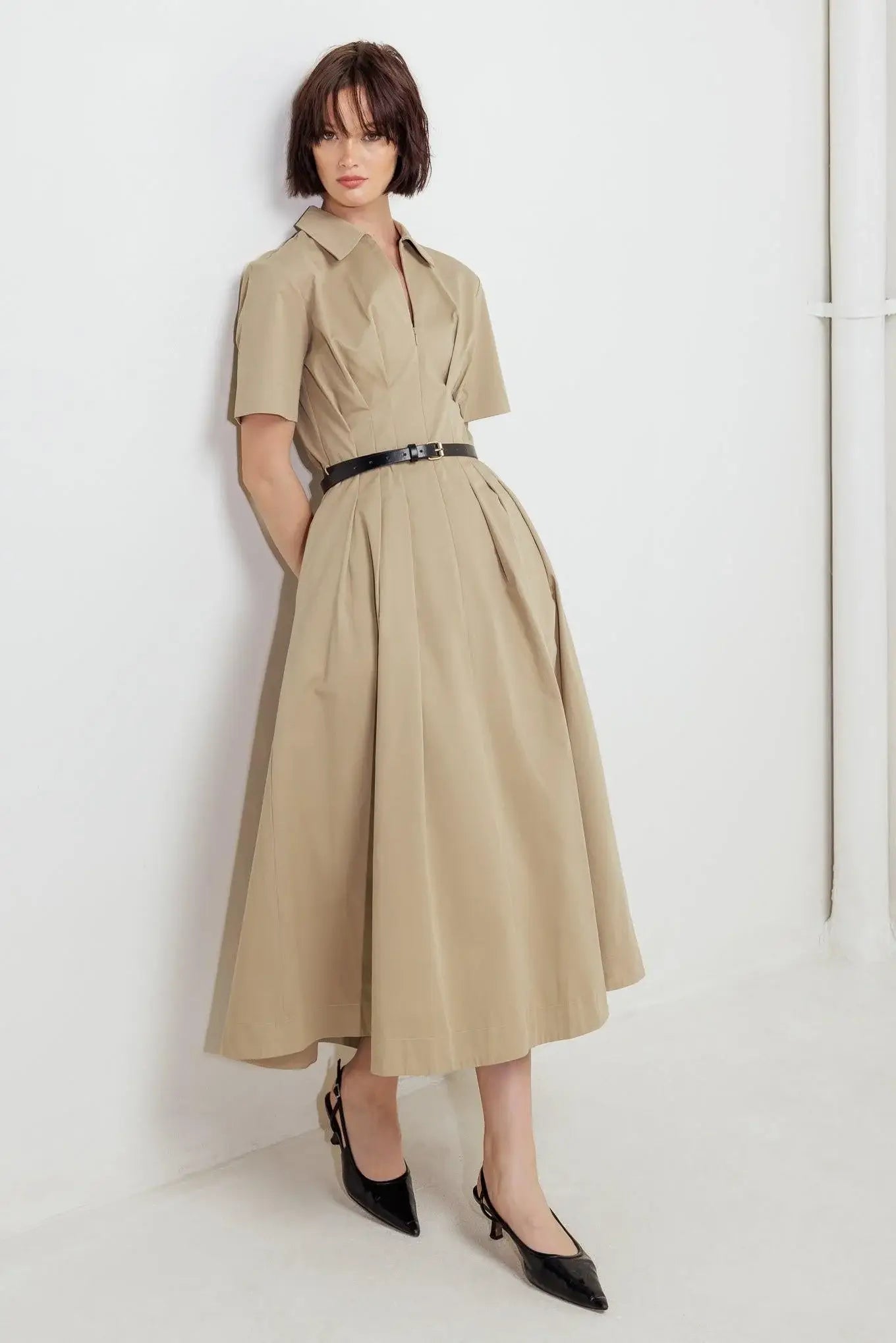 QUIET ROMANCE TAN WOVEN MIDI DRESS - Flying Tomato - Flyclothing LLC