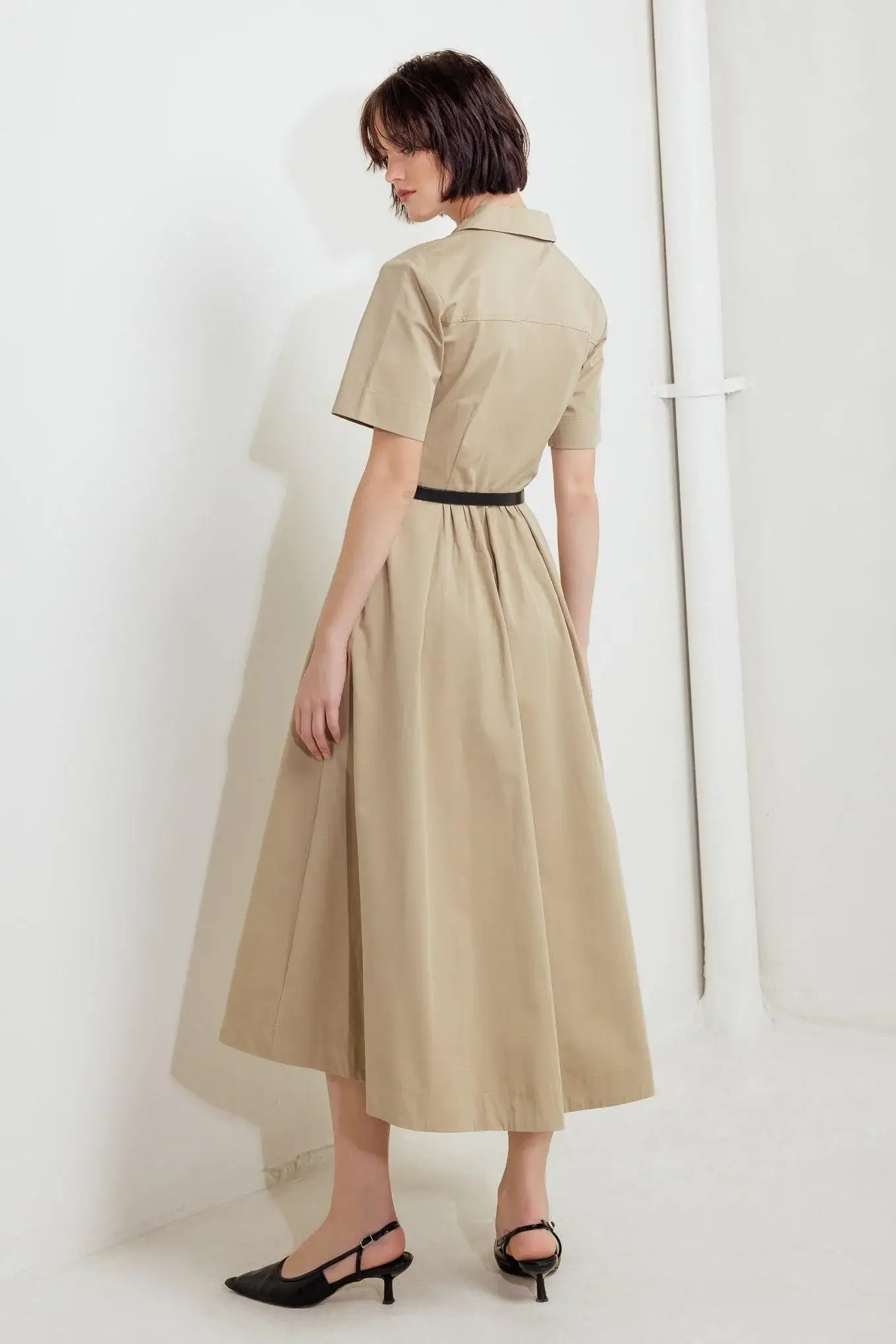 QUIET ROMANCE TAN WOVEN MIDI DRESS - Flying Tomato - Flyclothing LLC