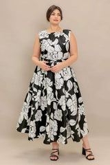 SILENT HEART BLACK WOVEN MIDI DRESS - Flying Tomato - Flyclothing LLC