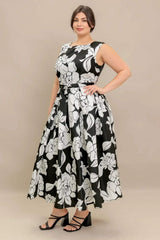 SILENT HEART BLACK WOVEN MIDI DRESS - Flying Tomato - Flyclothing LLC