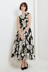 SILENT HEART BLACK WOVEN MIDI DRESS - Flying Tomato - Flyclothing LLC