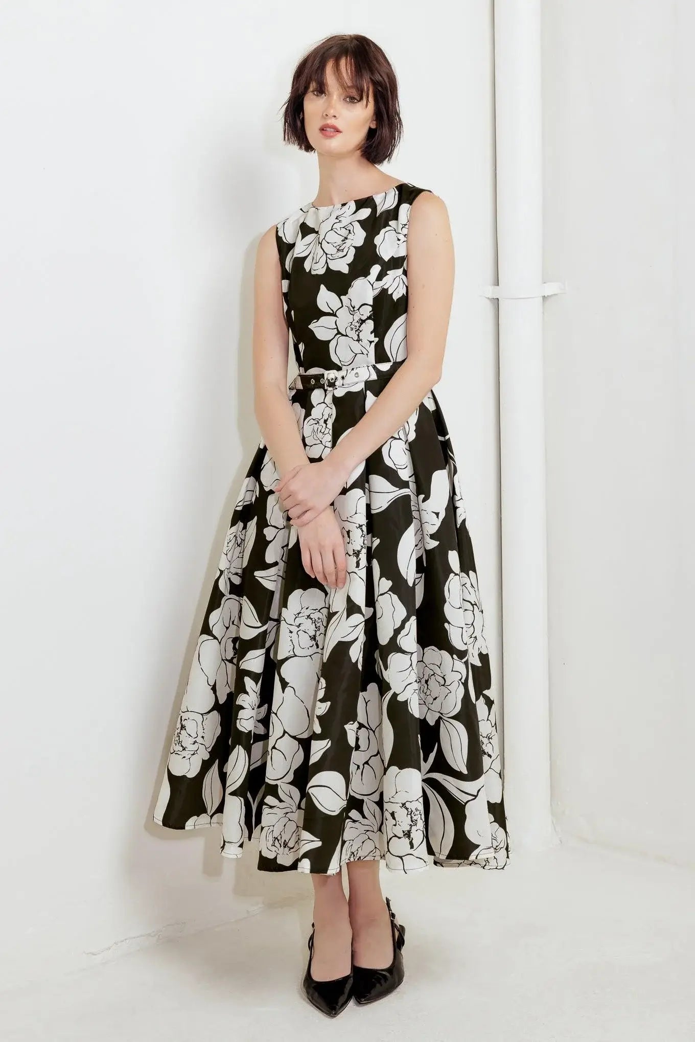 SILENT HEART BLACK WOVEN MIDI DRESS - Flying Tomato - Flyclothing LLC