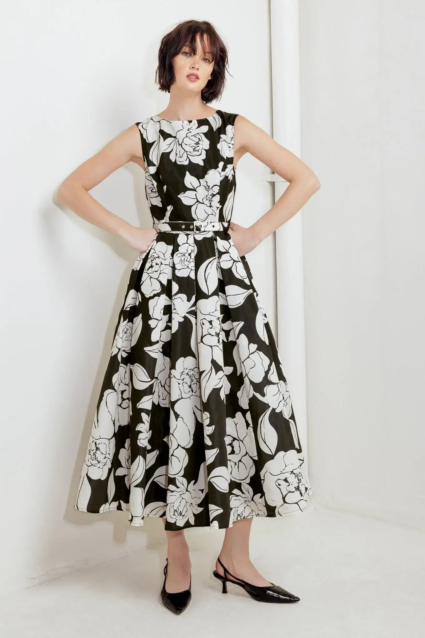 SILENT HEART BLACK WOVEN MIDI DRESS - Flying Tomato - Flyclothing LLC