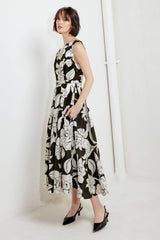 SILENT HEART BLACK WOVEN MIDI DRESS - Flying Tomato - Flyclothing LLC