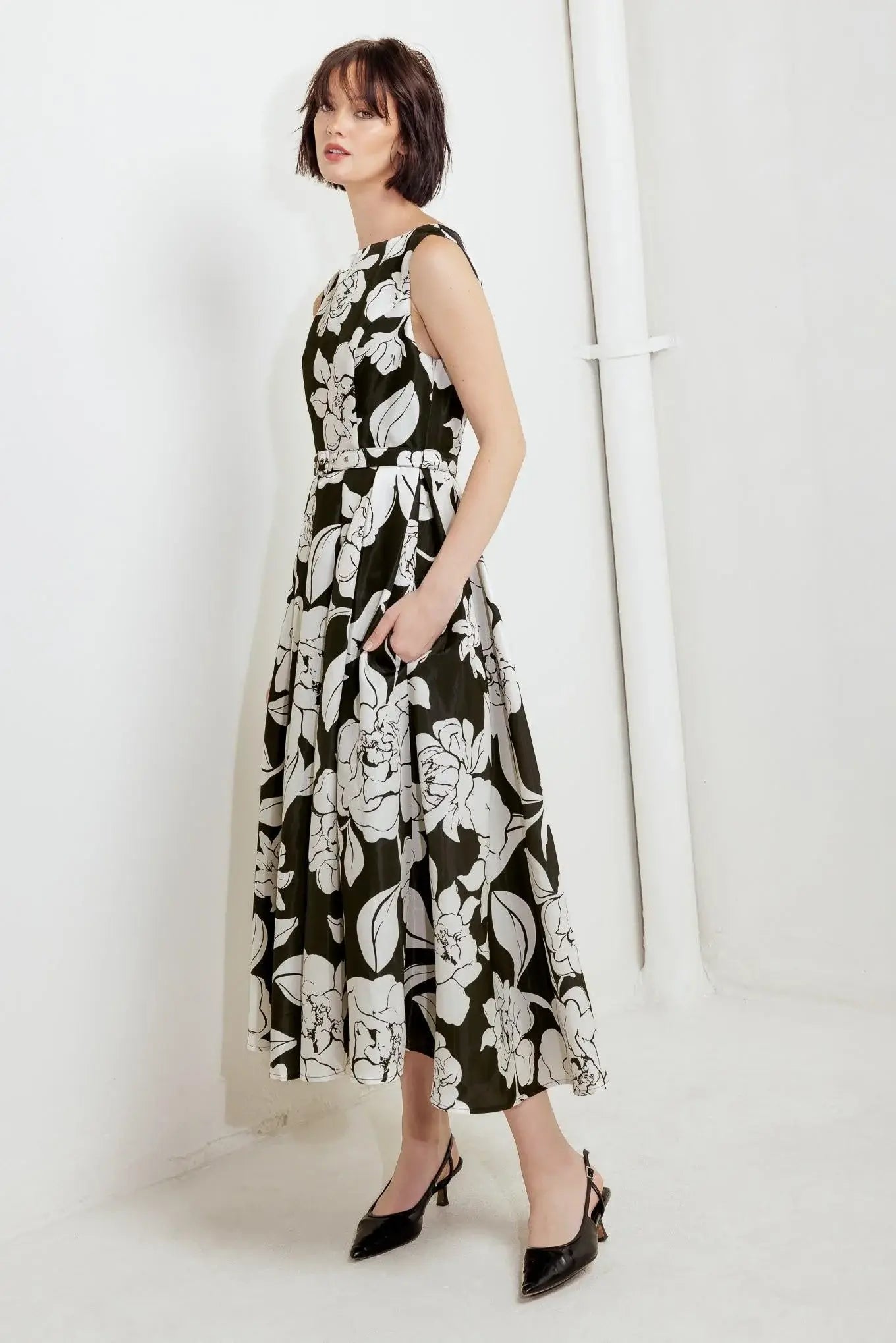 SILENT HEART BLACK WOVEN MIDI DRESS - Flying Tomato - Flyclothing LLC