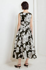 SILENT HEART BLACK WOVEN MIDI DRESS - Flying Tomato - Flyclothing LLC