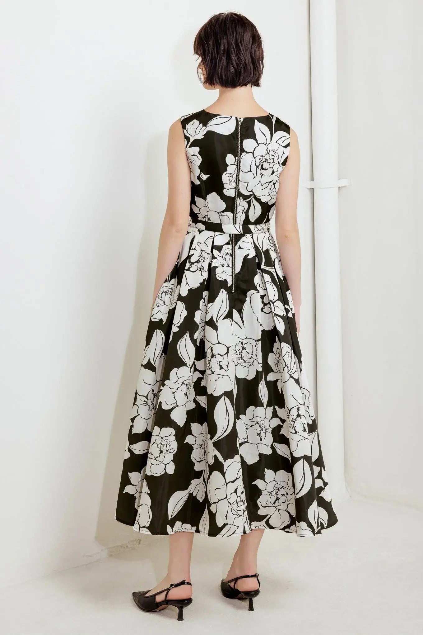 SILENT HEART BLACK WOVEN MIDI DRESS - Flying Tomato - Flyclothing LLC