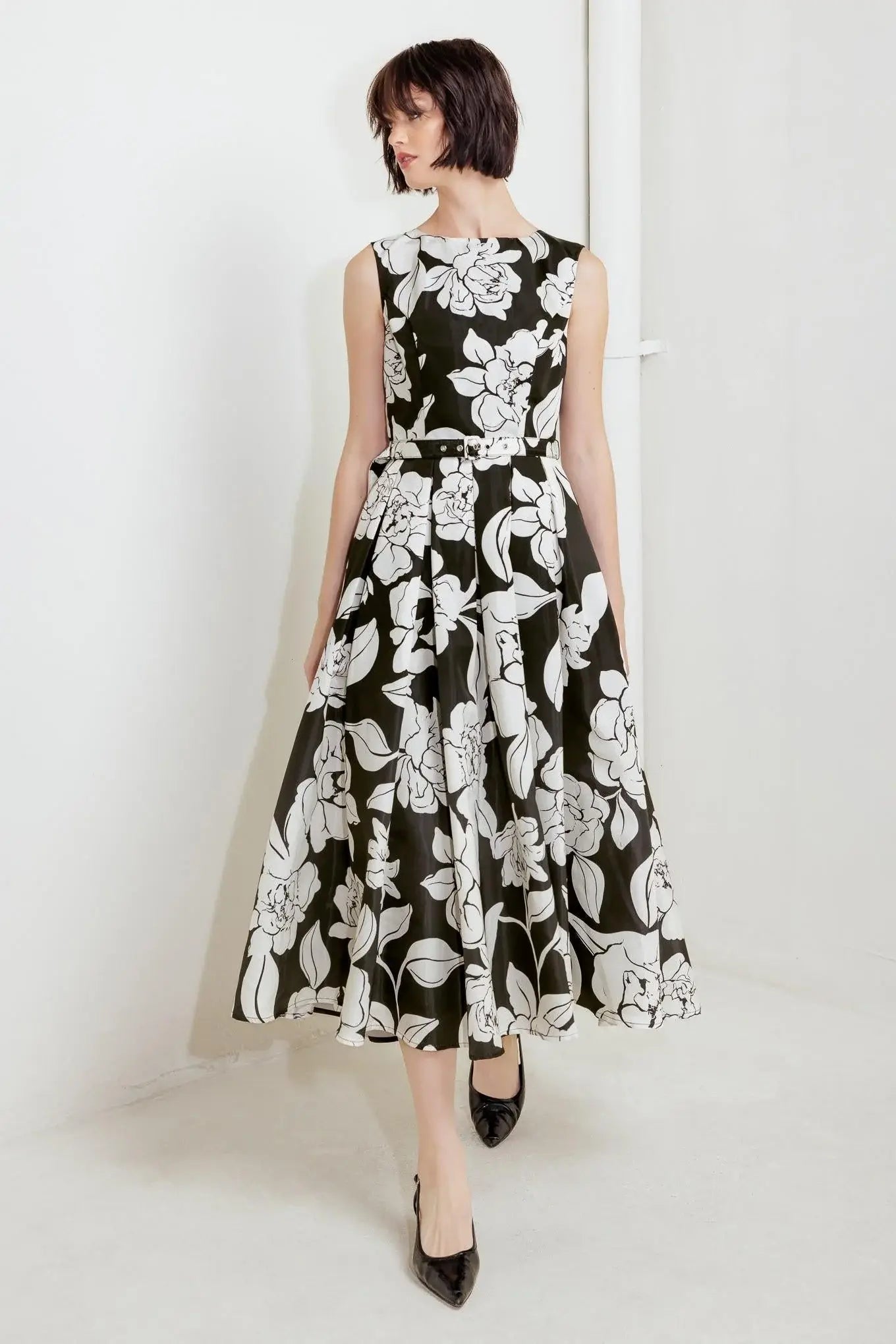 SILENT HEART BLACK WOVEN MIDI DRESS - Flying Tomato - Flyclothing LLC