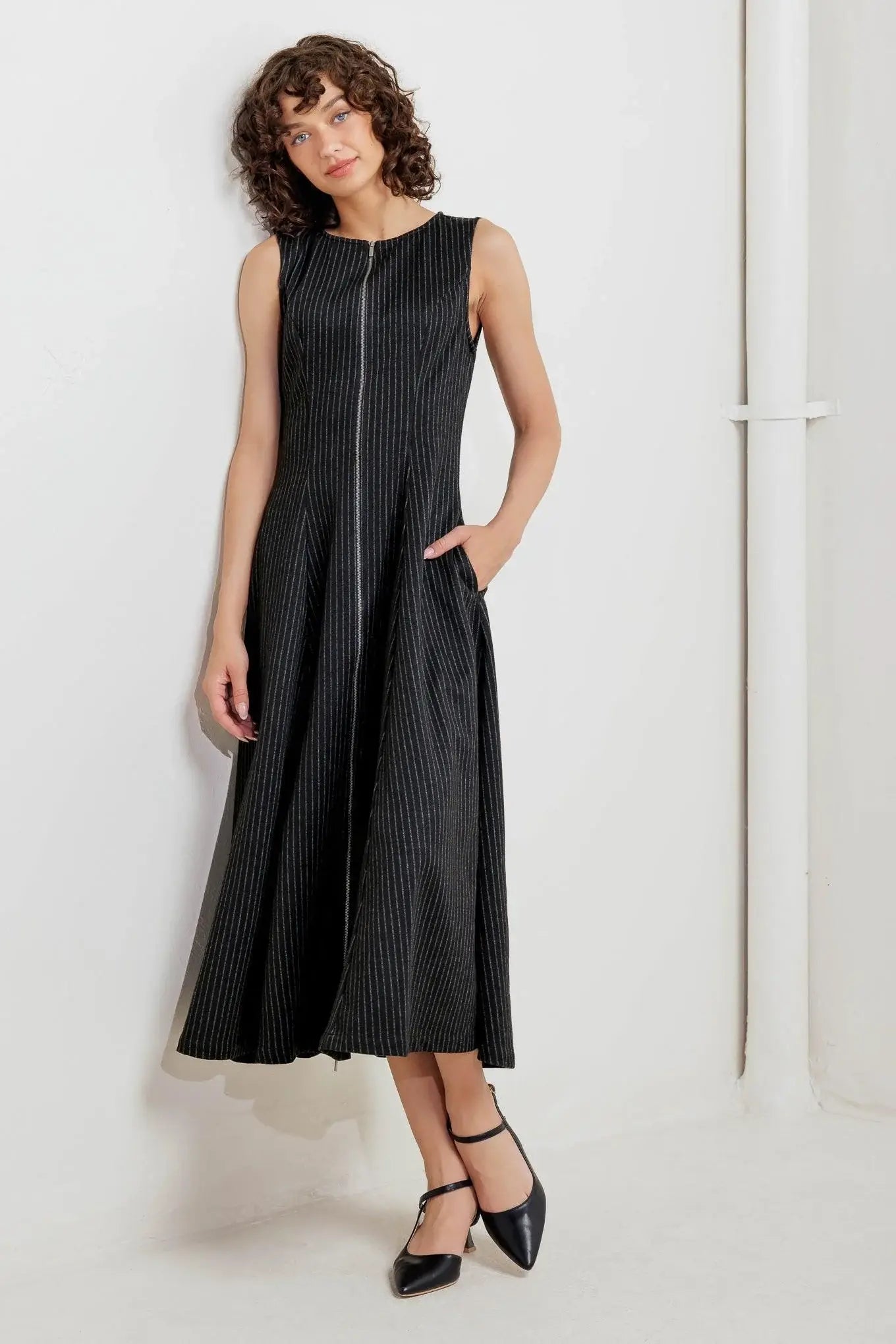 URBAN FRAME WOVEN MIDI DRESS - Flying Tomato - Flyclothing LLC
