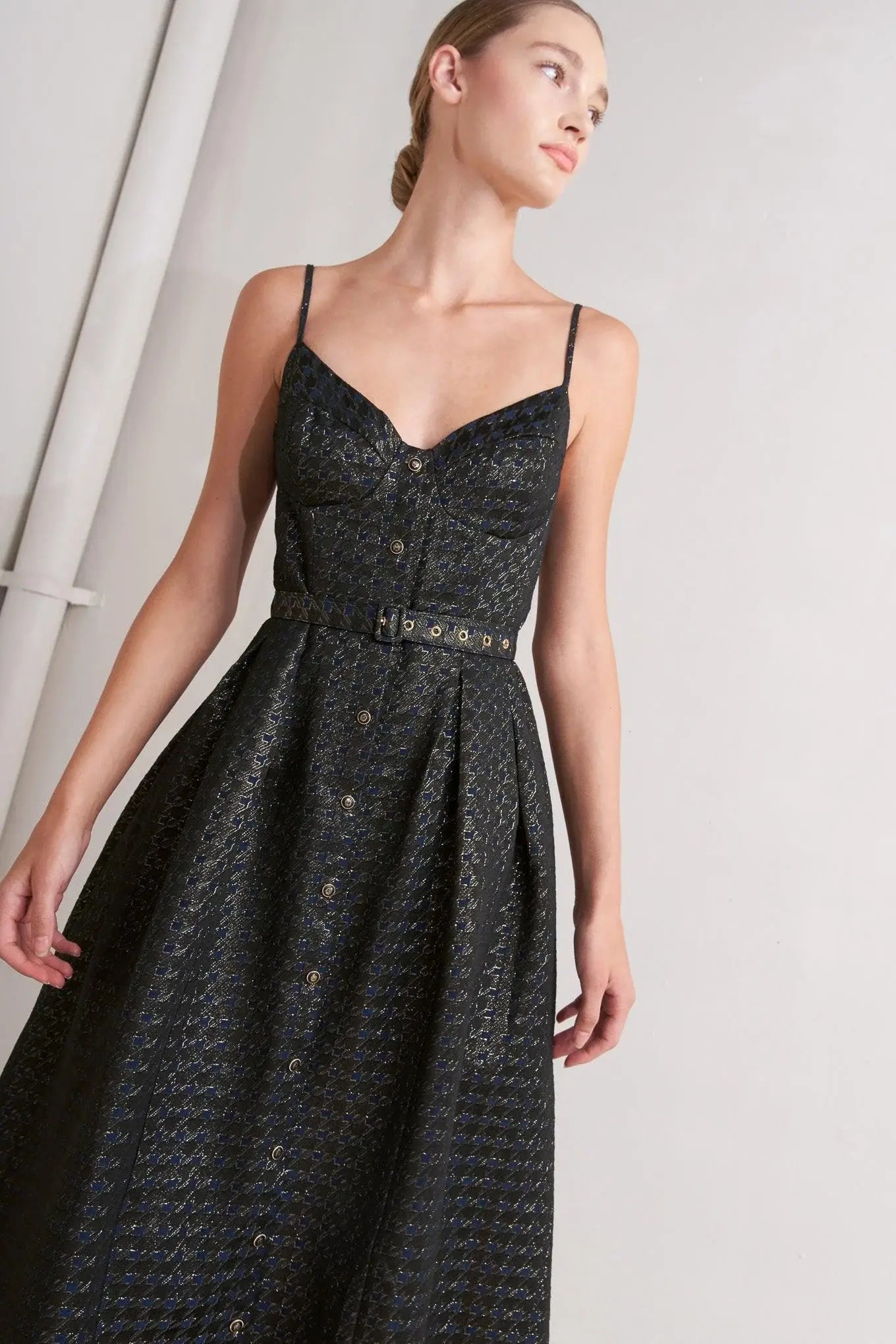 NOIR TAPESTRY WOVEN MIDI DRESS - Flying Tomato - Flyclothing LLC