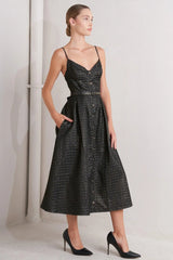 NOIR TAPESTRY WOVEN MIDI DRESS - Flying Tomato - Flyclothing LLC