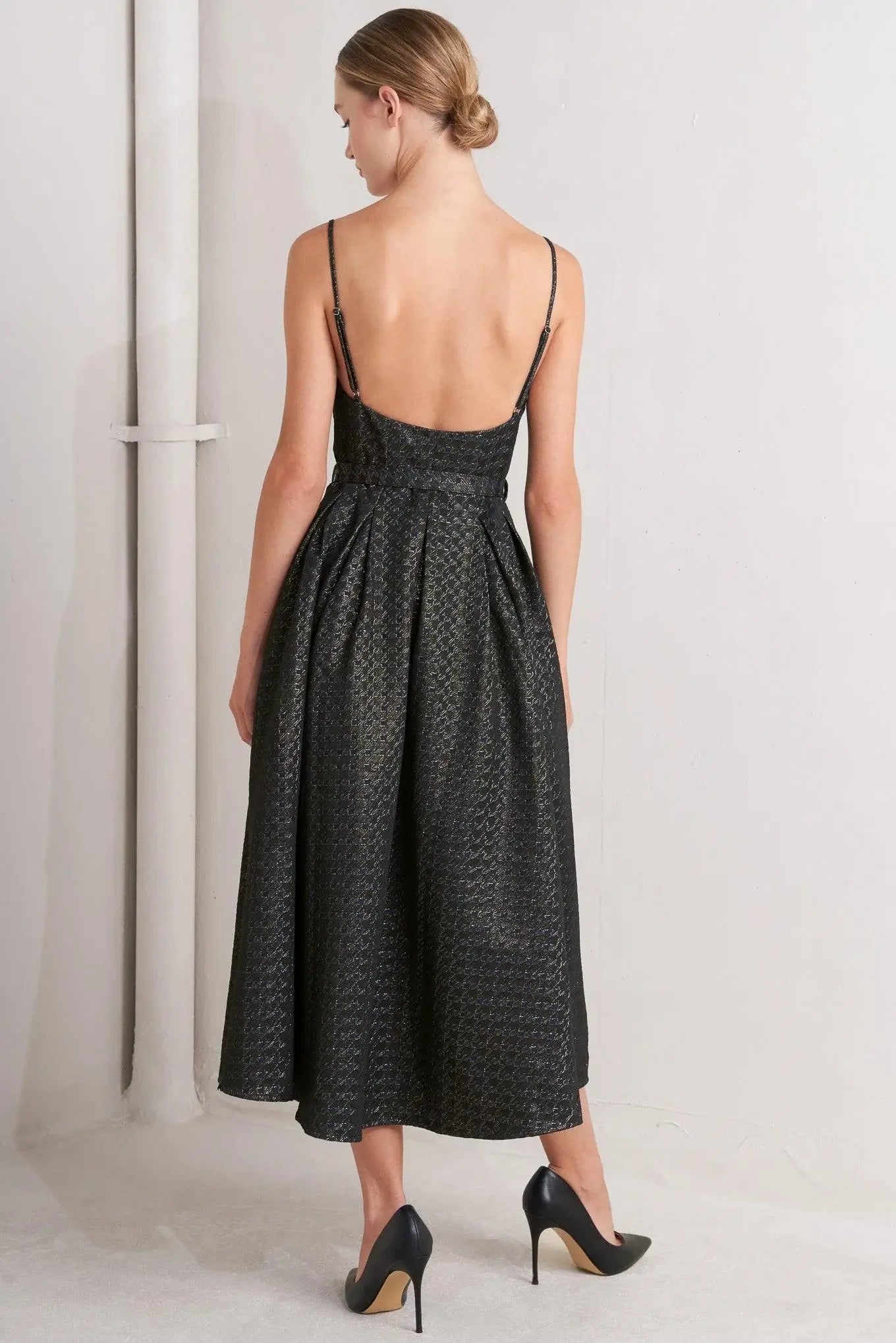 NOIR TAPESTRY WOVEN MIDI DRESS - Flying Tomato - Flyclothing LLC