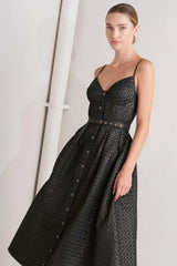 NOIR TAPESTRY WOVEN MIDI DRESS - Flying Tomato - Flyclothing LLC