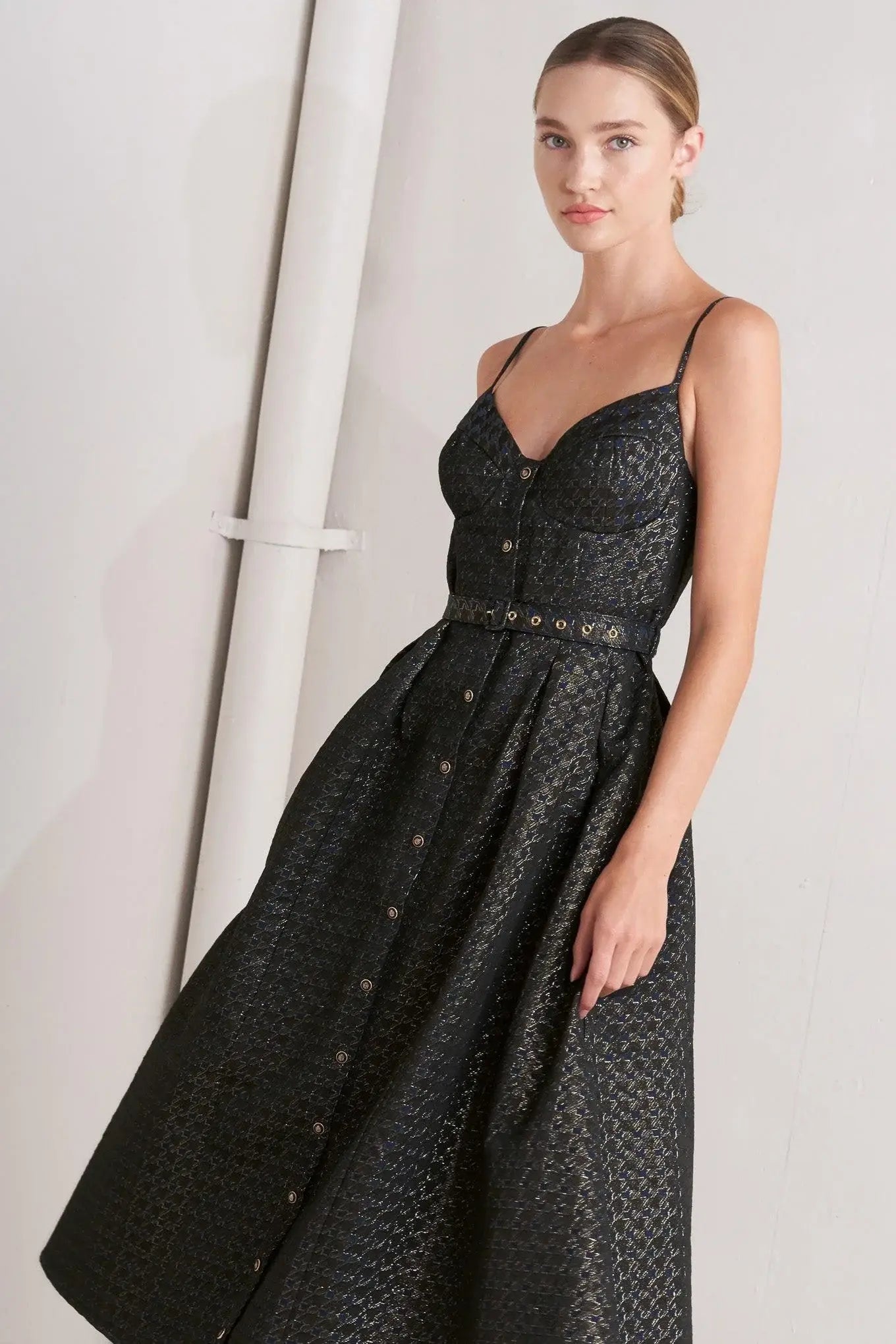 NOIR TAPESTRY WOVEN MIDI DRESS - Flying Tomato - Flyclothing LLC