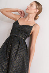 NOIR TAPESTRY WOVEN MIDI DRESS - Flying Tomato - Flyclothing LLC