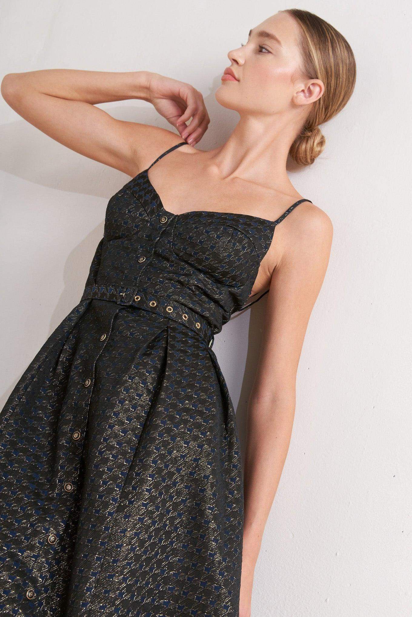 NOIR TAPESTRY WOVEN MIDI DRESS - Flying Tomato - Flyclothing LLC