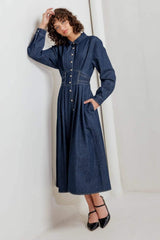 VINTAGE BLUES DENIM MIDI DRESS - Flying Tomato - Flyclothing LLC