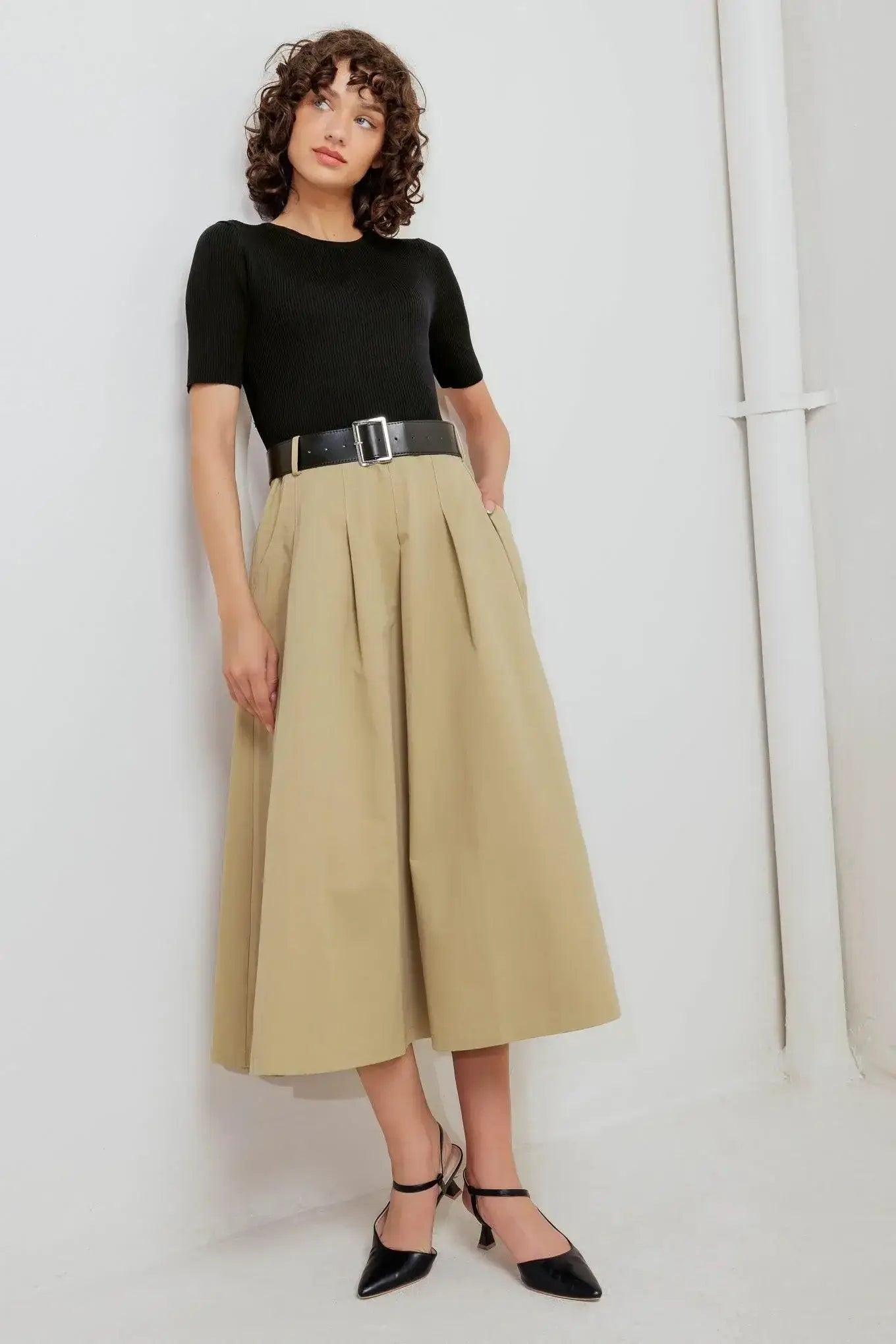 SCULPTED GRACE SWEATER WOVEN TOP AND SKIRT DRESS - Flying Tomato - Flyclothing LLC