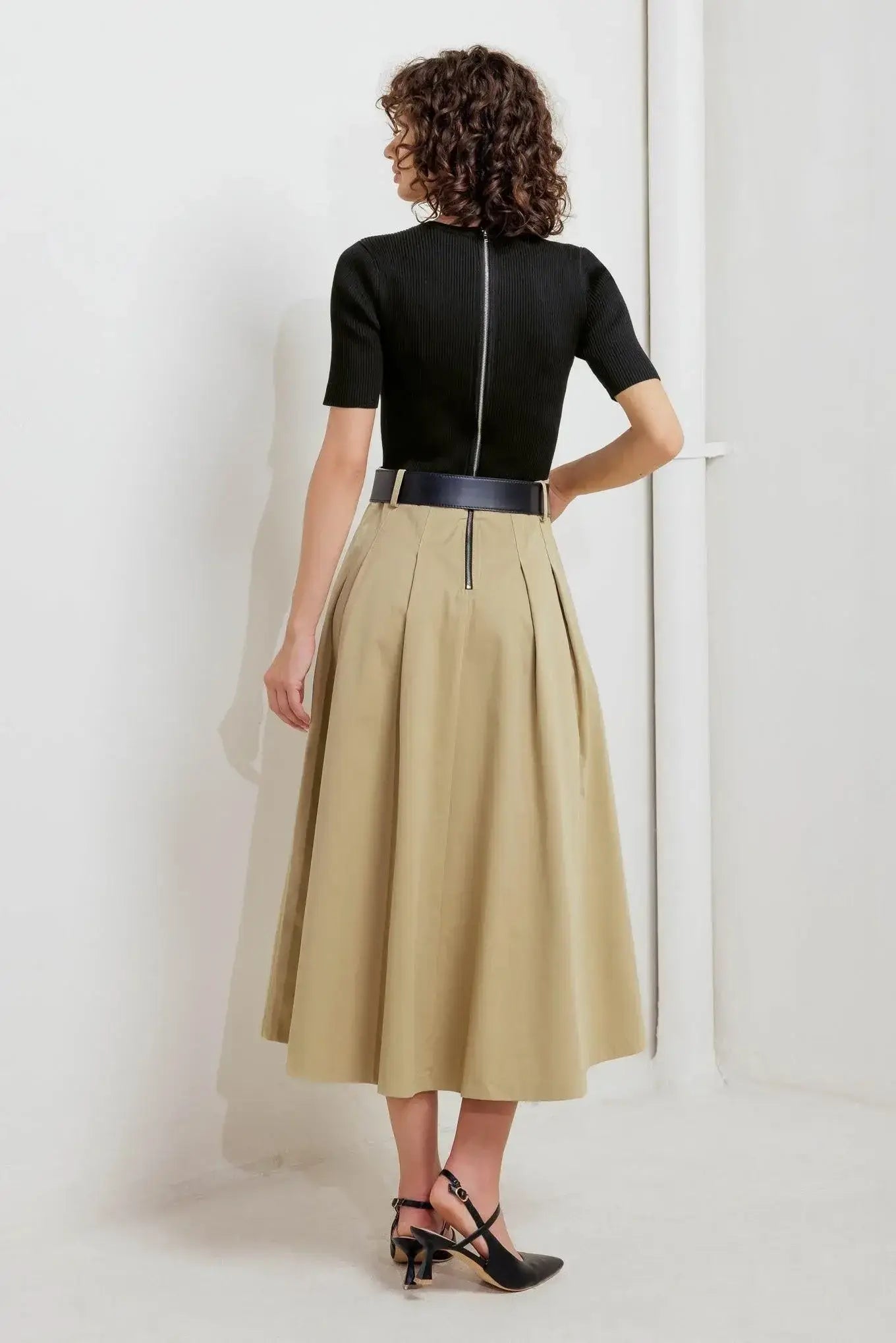 SCULPTED GRACE SWEATER WOVEN TOP AND SKIRT DRESS - Flying Tomato - Flyclothing LLC