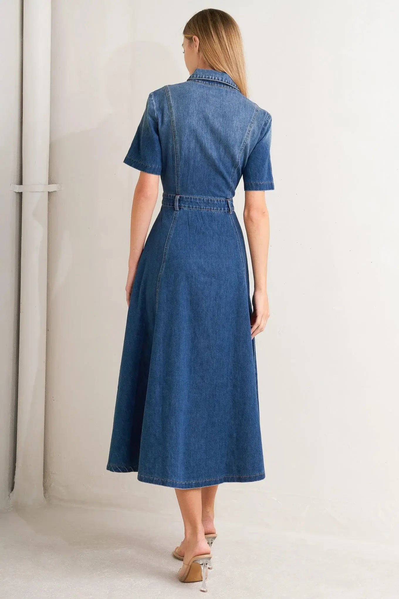 ELEGANT TOUCH DENIM MIDI DRESS - Flying Tomato - Flyclothing LLC