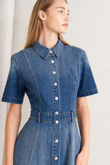 ELEGANT TOUCH DENIM MIDI DRESS - Flying Tomato - Flyclothing LLC
