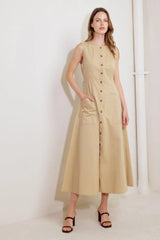 NATURE’S GENTLE SONG BEIGE WOVEN MIDI DRESS - Flying Tomato - Flyclothing LLC