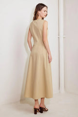 NATURE’S GENTLE SONG BEIGE WOVEN MIDI DRESS - Flying Tomato - Flyclothing LLC
