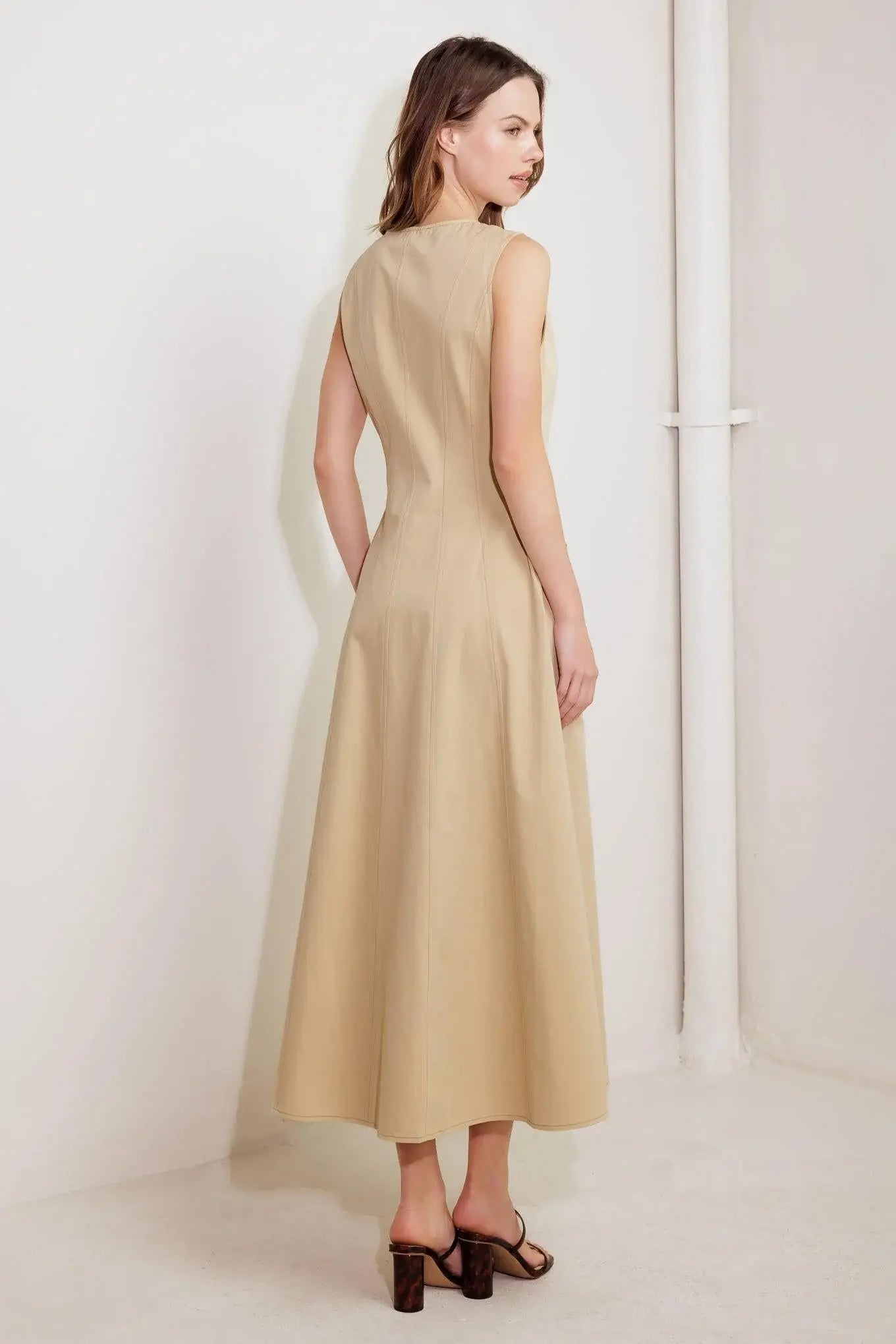 NATURE’S GENTLE SONG BEIGE WOVEN MIDI DRESS - Flying Tomato - Flyclothing LLC
