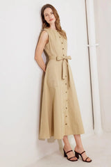 NATURE’S GENTLE SONG BEIGE WOVEN MIDI DRESS - Flying Tomato - Flyclothing LLC