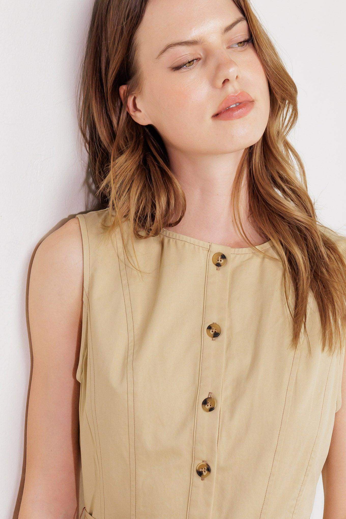 NATURE’S GENTLE SONG BEIGE WOVEN MIDI DRESS - Flying Tomato - Flyclothing LLC